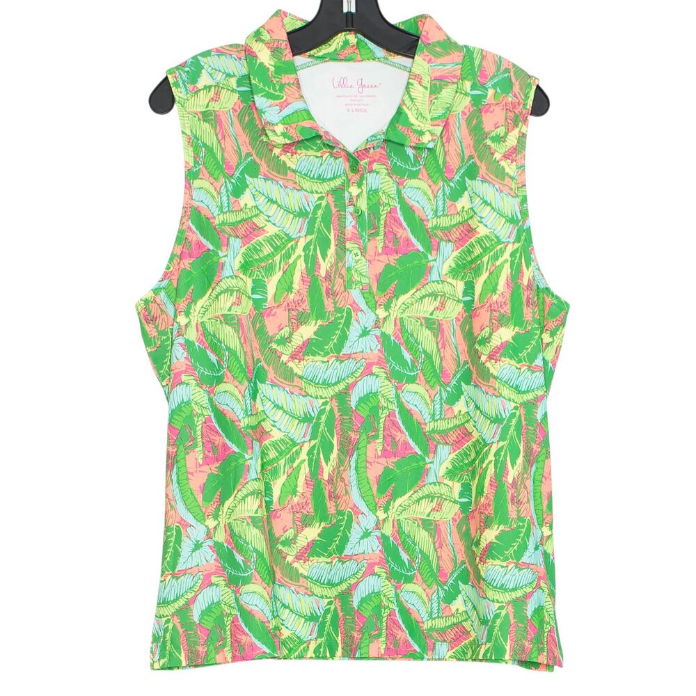 Lillie Green Golf Polo Top Tropical Resort Coastal Preppy Vacation Sleeveless XL
